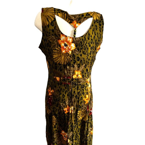 Vintage Floral Racerback Boho Maxi Dress Sz 12 by Scarlett Green Animal Print - Picture 10 of 15